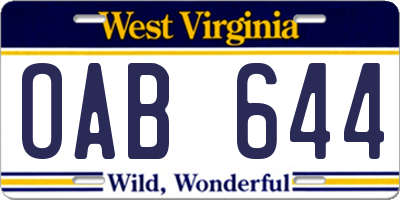 WV license plate OAB644