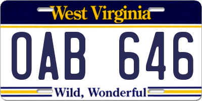 WV license plate OAB646
