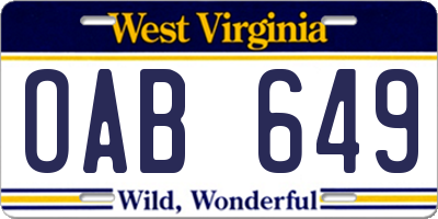 WV license plate OAB649
