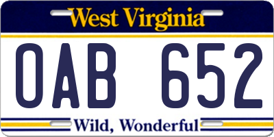WV license plate OAB652
