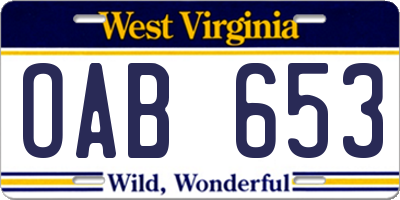 WV license plate OAB653