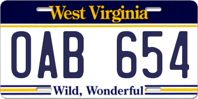 WV license plate OAB654