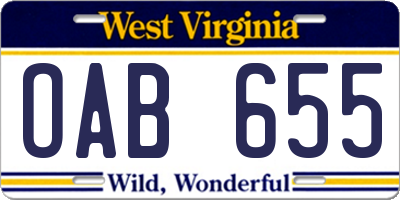 WV license plate OAB655
