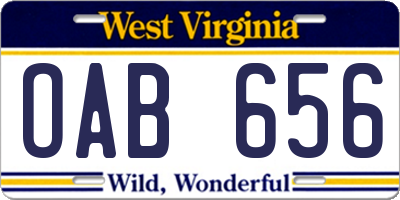 WV license plate OAB656