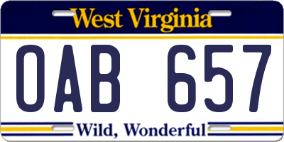 WV license plate OAB657
