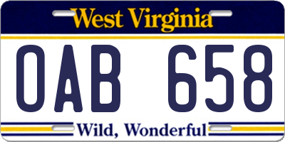 WV license plate OAB658