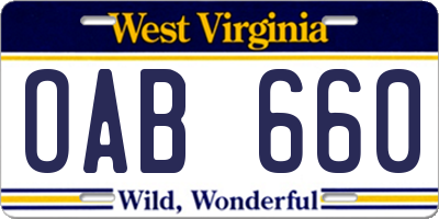 WV license plate OAB660