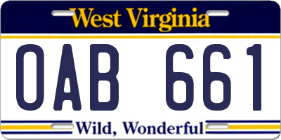 WV license plate OAB661
