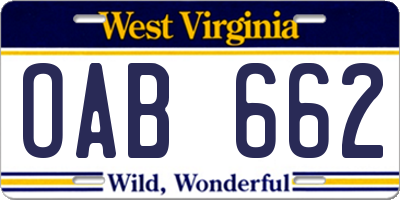 WV license plate OAB662