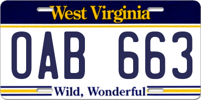 WV license plate OAB663