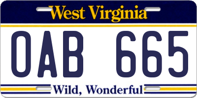 WV license plate OAB665
