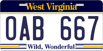 WV license plate OAB667