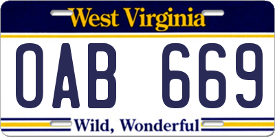WV license plate OAB669