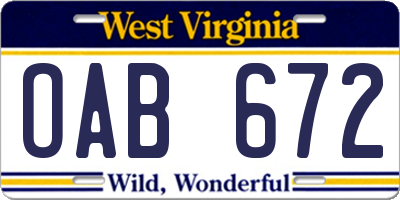 WV license plate OAB672