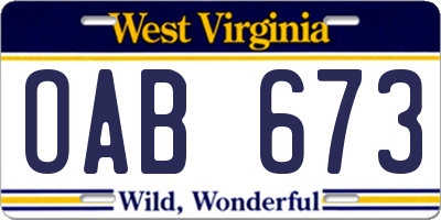 WV license plate OAB673