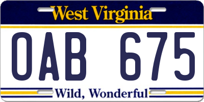WV license plate OAB675