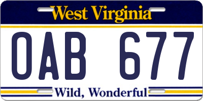 WV license plate OAB677