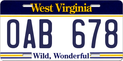 WV license plate OAB678