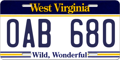 WV license plate OAB680