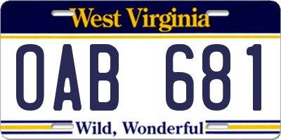 WV license plate OAB681