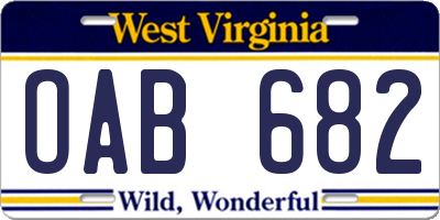 WV license plate OAB682