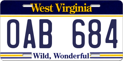 WV license plate OAB684