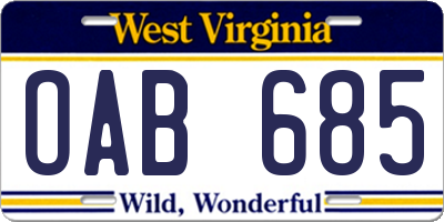 WV license plate OAB685