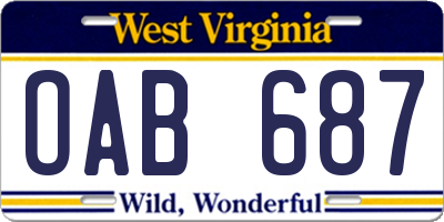 WV license plate OAB687