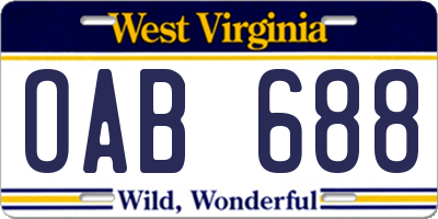 WV license plate OAB688