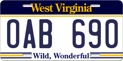 WV license plate OAB690