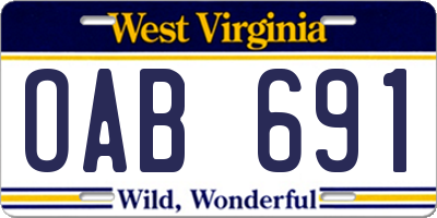 WV license plate OAB691