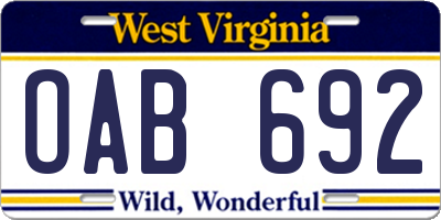 WV license plate OAB692