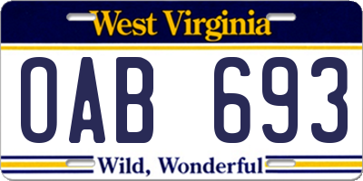 WV license plate OAB693