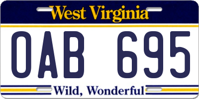 WV license plate OAB695