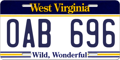 WV license plate OAB696