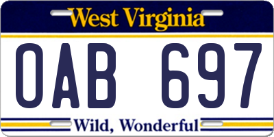 WV license plate OAB697
