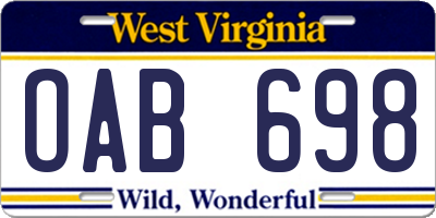 WV license plate OAB698