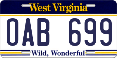 WV license plate OAB699