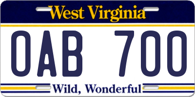 WV license plate OAB700