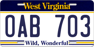 WV license plate OAB703