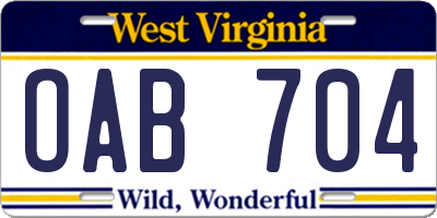 WV license plate OAB704