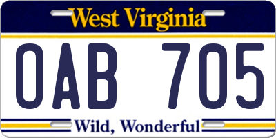 WV license plate OAB705