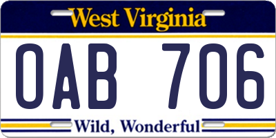 WV license plate OAB706