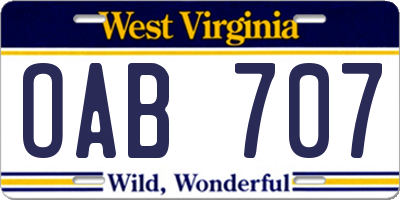 WV license plate OAB707