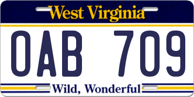 WV license plate OAB709