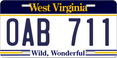 WV license plate OAB711