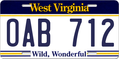 WV license plate OAB712