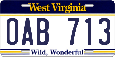 WV license plate OAB713