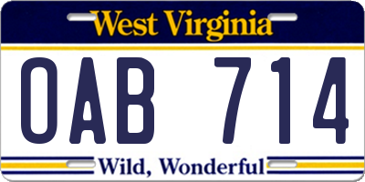 WV license plate OAB714