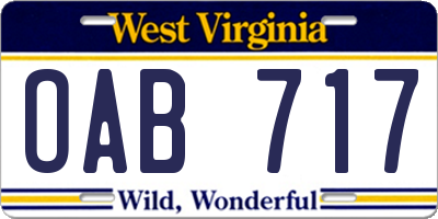 WV license plate OAB717